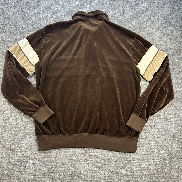 Vintage 70s Velour Shirt Men Large Brown Collared Stripe Velation by Harper - Picture 5 of 11